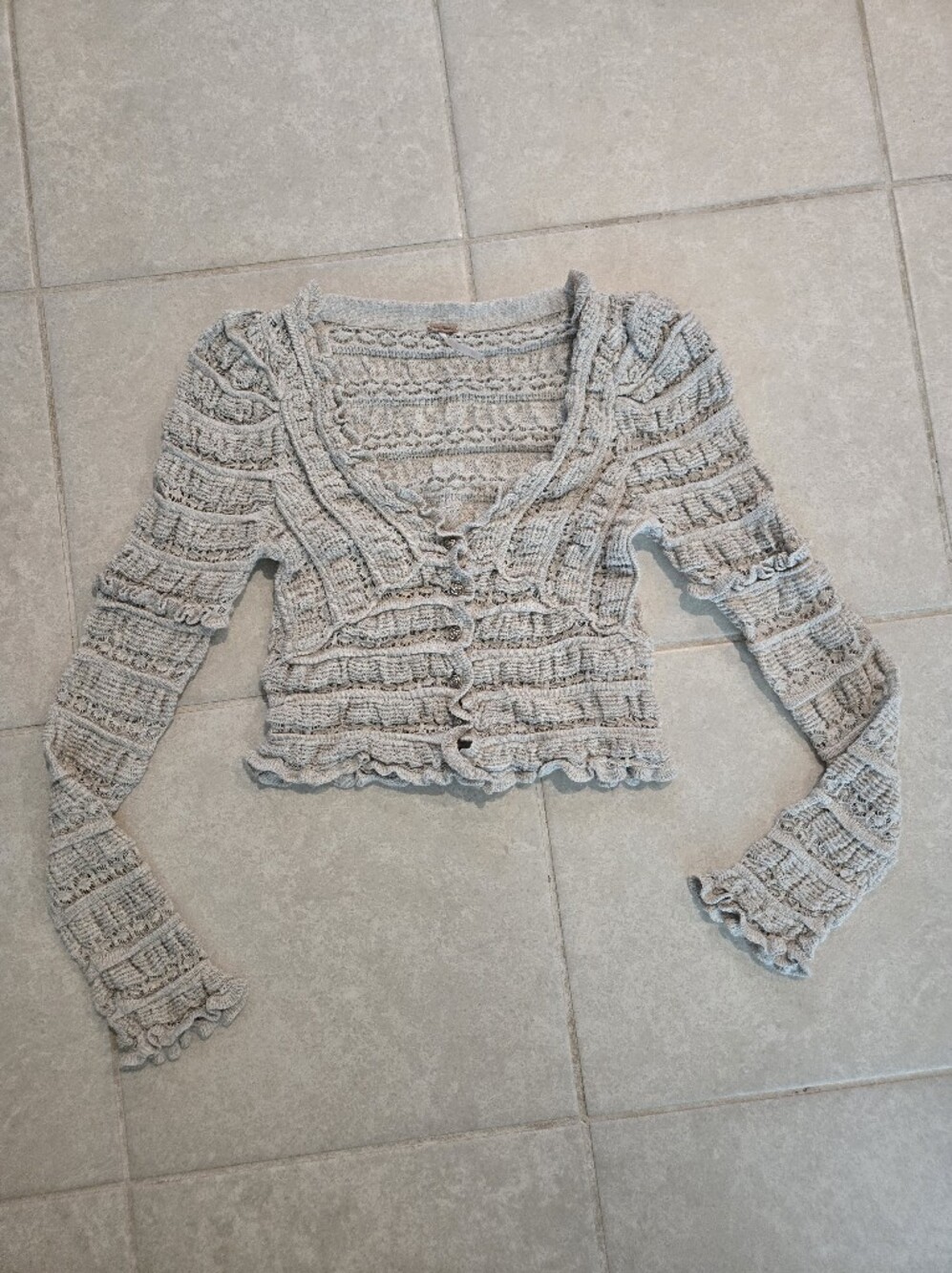 Free People Women's Textured Openwork Knit Cardigan - Light Gray